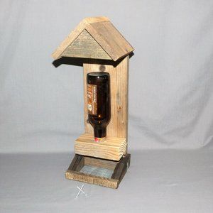 Rustic Beer Bottle Bird Feeder, Reclaimed Wood, Handcrafted, Garden Gift